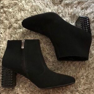 Studded heeled suede booties